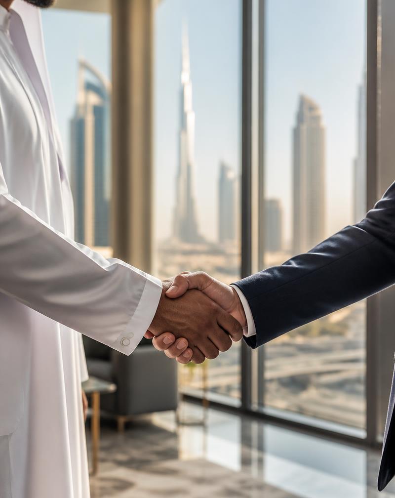 Professional handshake in a Dubai office
